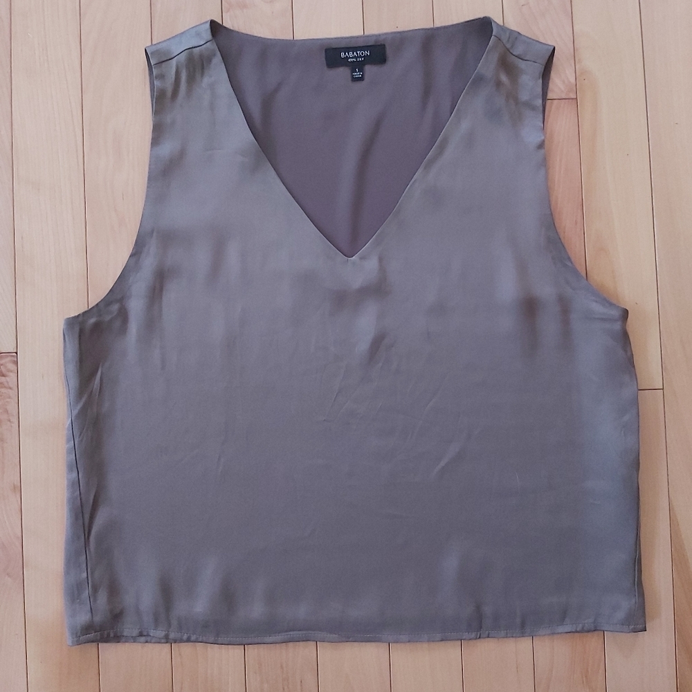 Babaton taupe silk tank top